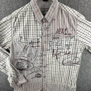 Desigual Graphic Long Sleeve Button Up Shirt Men Embroidered Regular Fit Medium